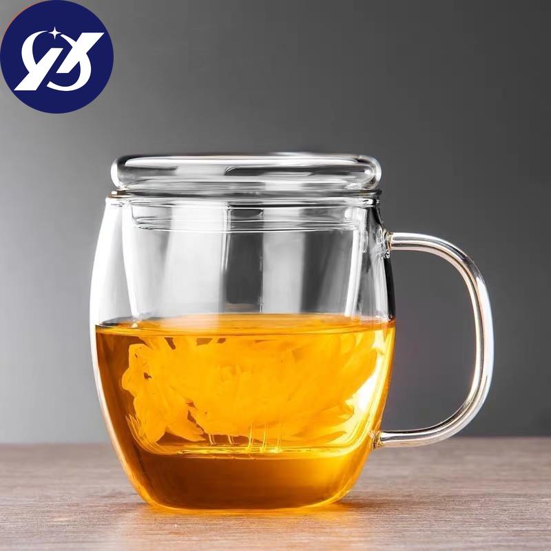 Креативная стеклянная чашка для заварки чая с прозрачной ручкой-фильтром, бамбуковая крышка, термостойкая цветочная чайная чашка, офисная чайная кружка, посуда для напитков