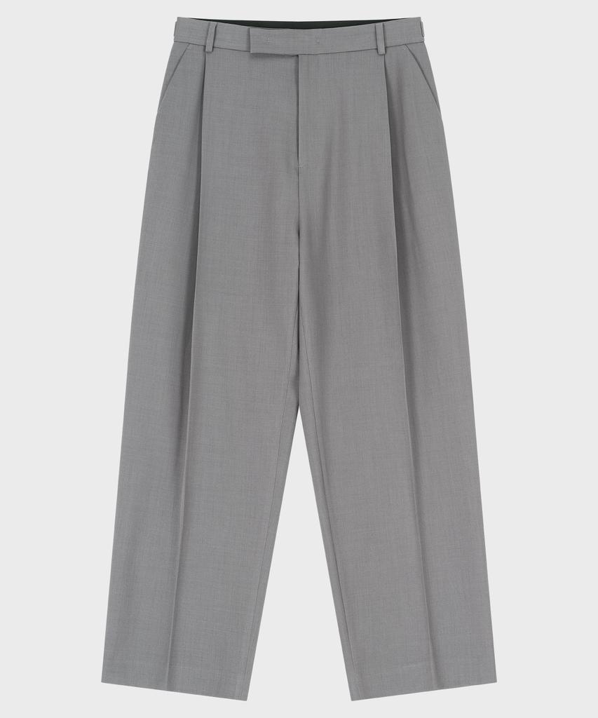 NOIRER 80S Classic One-Pleat Wide Slacks (Gray)