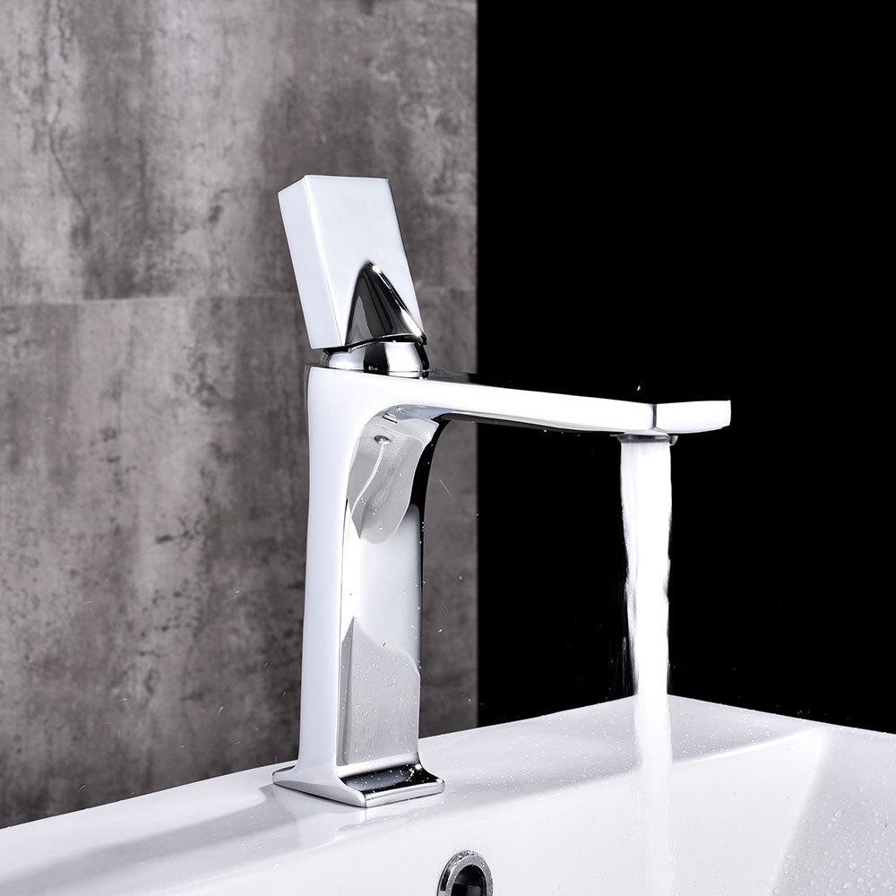 Bathroom Basin Sink Faucet Deck Mounted Square Brass Tall Mixer Single Handle Hot and Cold Water Mixer Tap