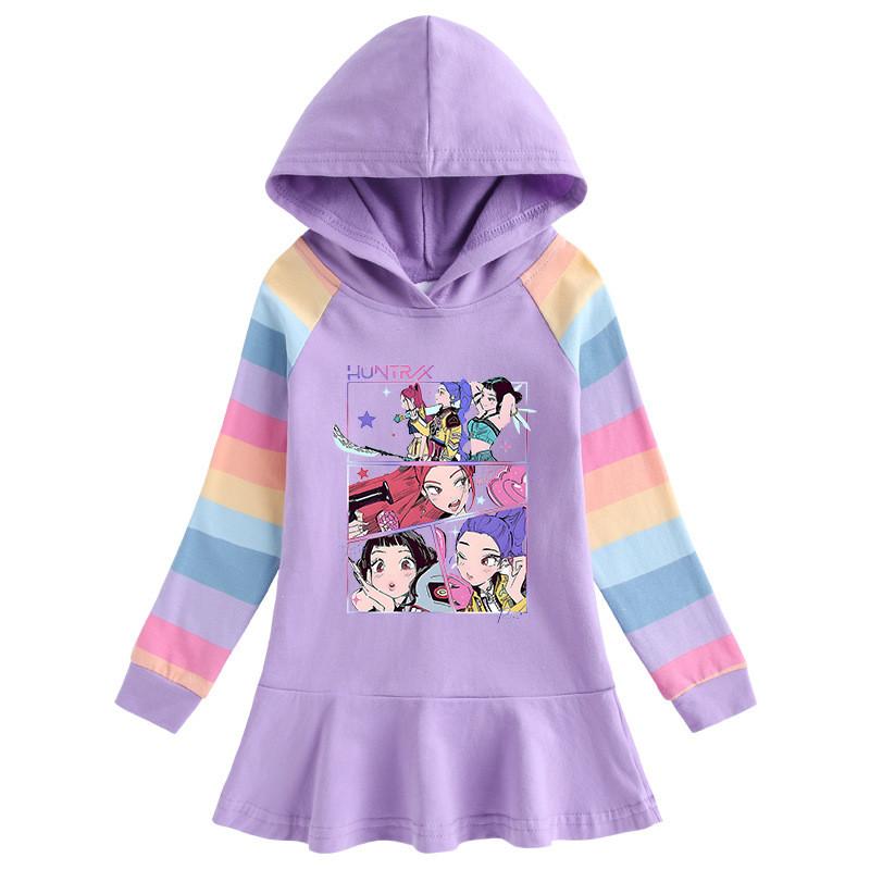 Kids Girls Kpop Rumi Zoey Mira Hunters Print Rainbow Hooded Dress