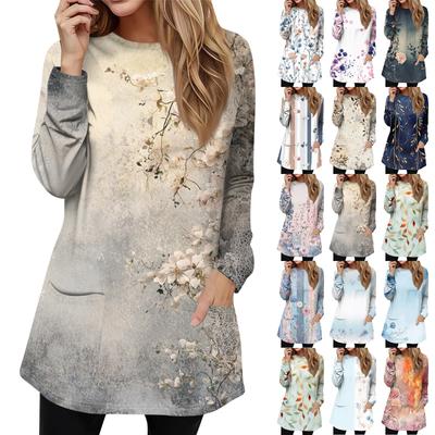 Женская толстовка, пуловер, спортивная одежда, карман, принт, повседневный топ с круглым вырезом и длинными рукавами