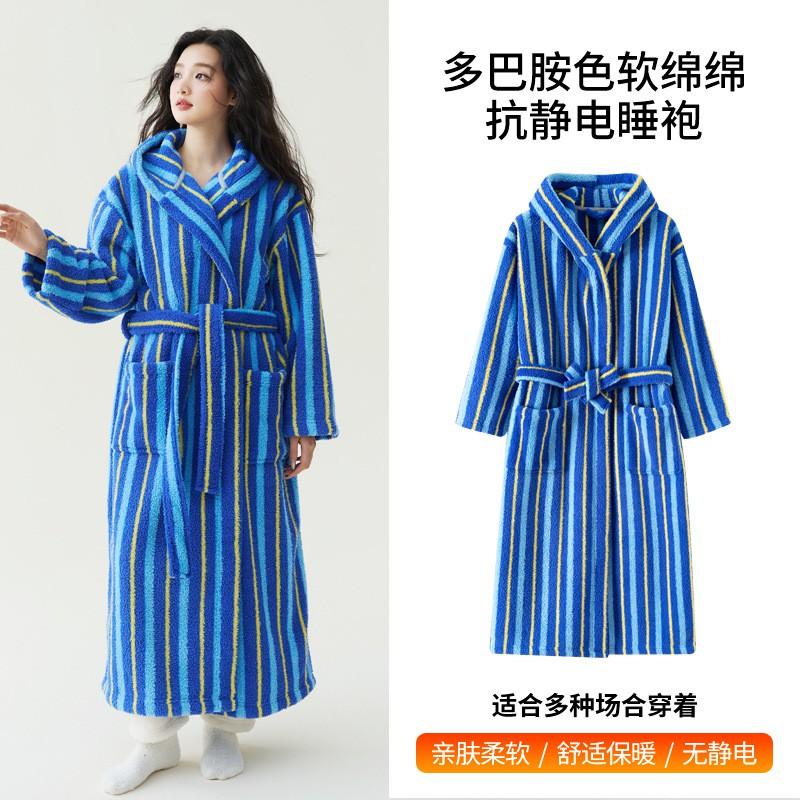 Coral Fleece Thick Bathrobe Couples Warm Soft Loungewear Men Women Winter Sleep Robe