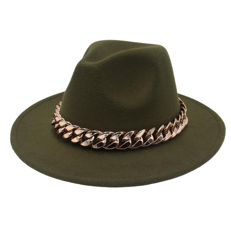Джазовая шляпа Большая золотая акриловая цепь Цилиндр Фетровая шляпа Федора