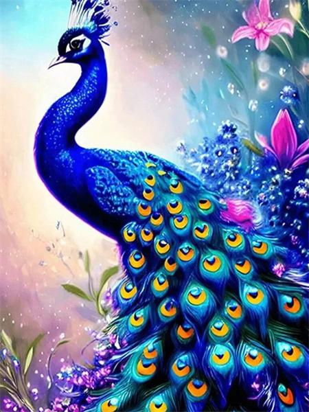 5D Diy Алмазная картина Мозаика Павлин Фэнтези Домашний декор Вышивка Животное Дерево Полный квадрат Круглый настенный арт