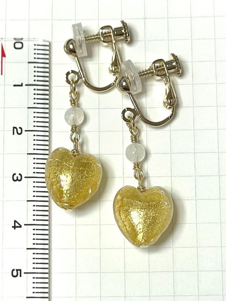 Venetian Glass Heart Gold Foil Moonstone Earrings with Silicone Natural Power Stone A1086 [Cherry] Cover, Stone,