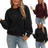 Ladies Shiny Silk Puff Sleeves Back Tie Long Sleeve Knitted Sweater