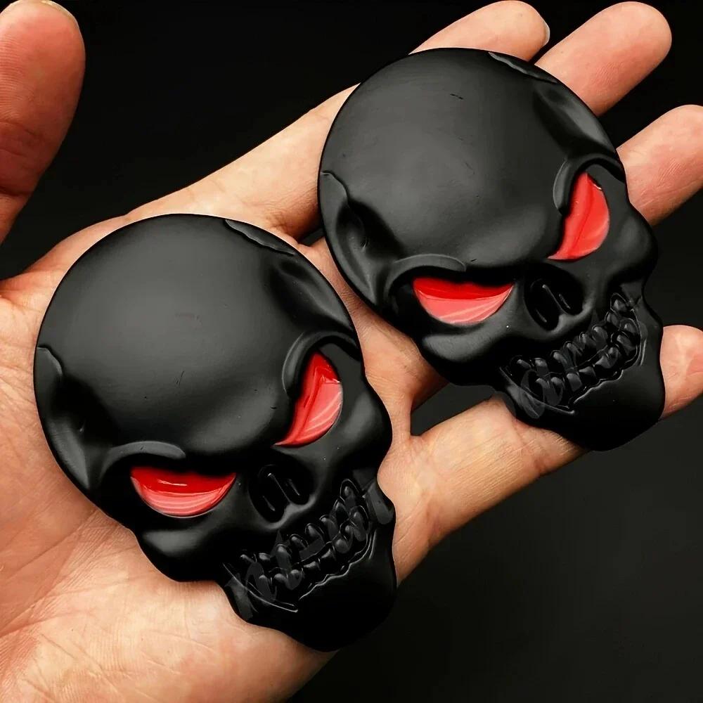 2PCS 3D Skull Car Emblem - Pirate Skeleton Metal Badge, Buccaneer Head Decal for Auto Body/Rear Trunk, Waterproof Sticker