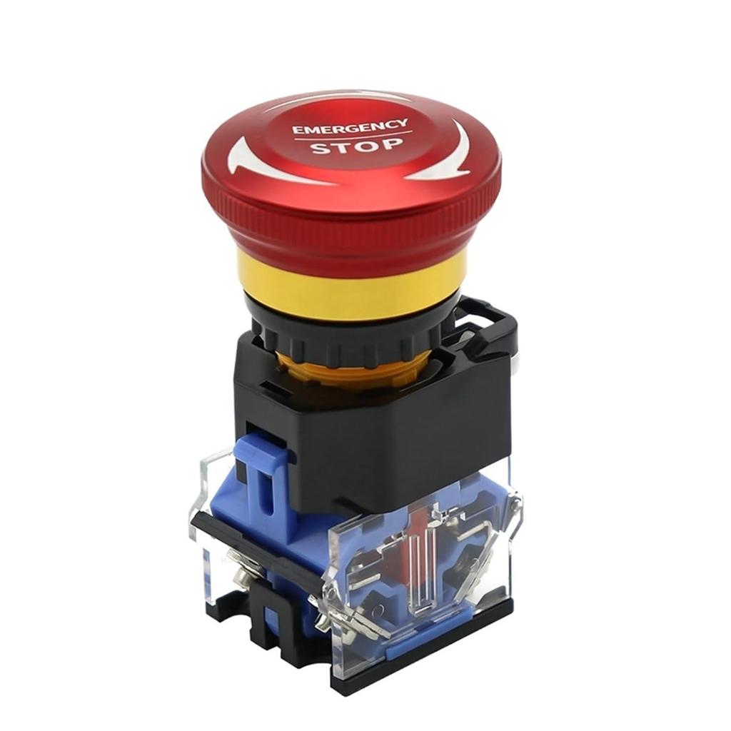 22mm 10A Metal Emergency Stop Pushbutton Switches Self-Locking For Start Emergency Stop Push Button Switch 1NO 1NC 2NC