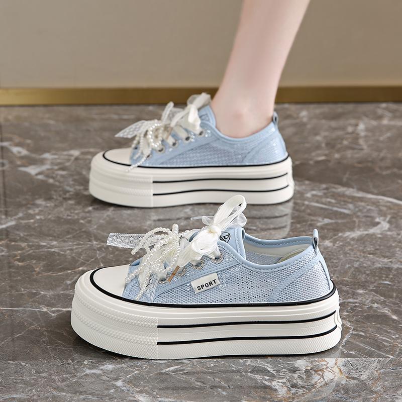 Модные CRLAYDK Модные сетчатые туфли на платформе для женщин Кружевные жемчужные повседневные кроссовки Женские кружевные спортивные для ходьбы Дышащие для тенниса