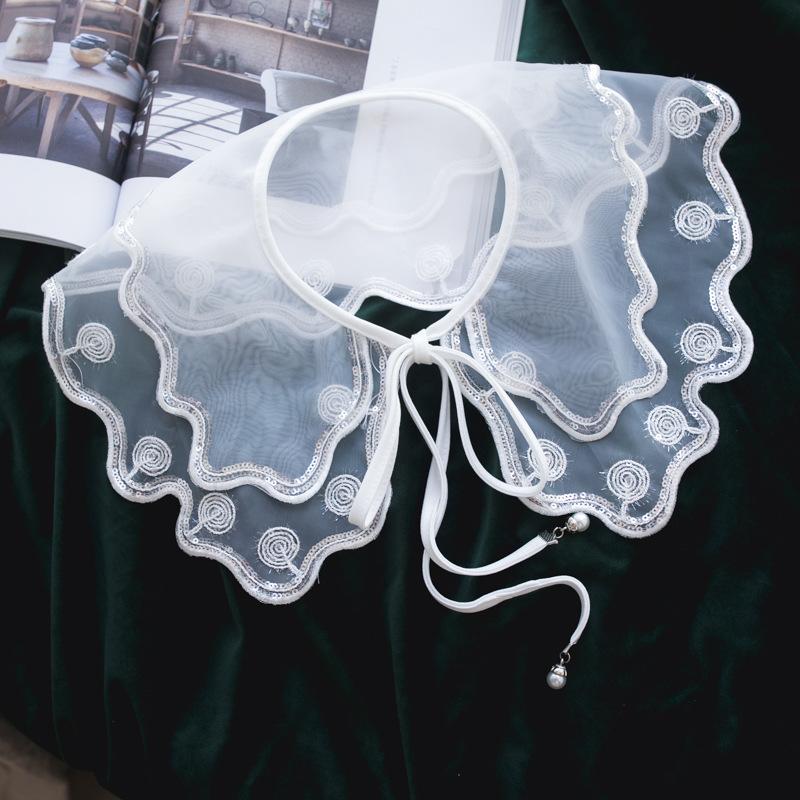 Embroidery Fake Collar Women Detachable Collars Big Lapel White False Collar Shirt Shawl Kragen Sahte Yaka Kraagje Nep Dames