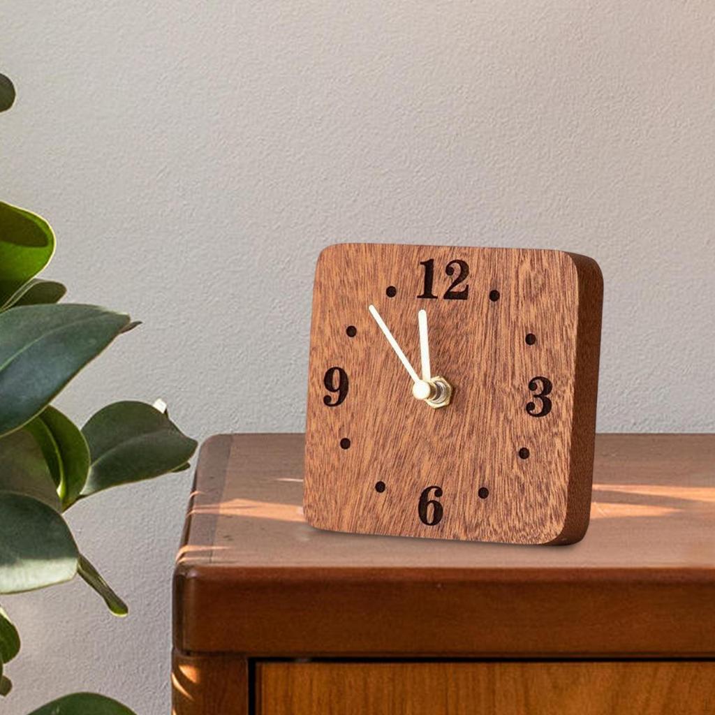 Декоративные маленькие настольные часы, не тикающие, бесшумные, деревянные, на подставке