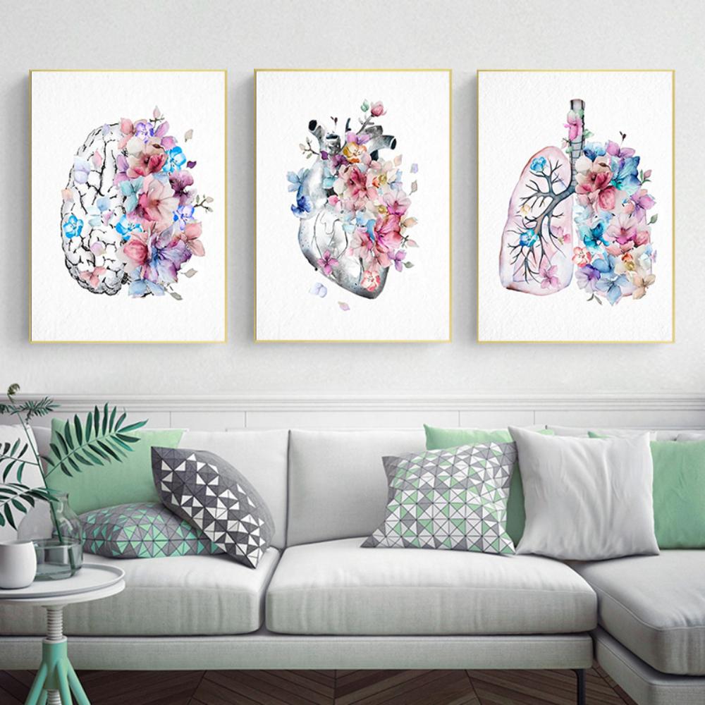 Human Anatomy Organ Poster Brain Heart and Lung Image Wall Art Canvas Painting Medical Room Decorative Print Decoracion Pared