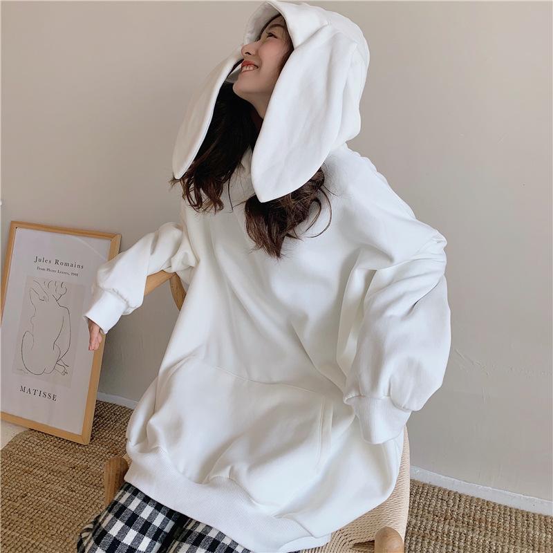 Women Warm Soft Hoodies Student Long-sleeved Rabbit Ears Pullover Casual Versatile Retro Simple Literary Sweater Tops