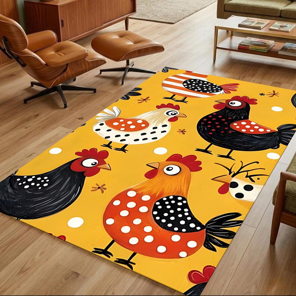 Colorful Chicken Art Pattern Non-Slip Home Carpet Design for Office Decor Living Room Bedroom Gift