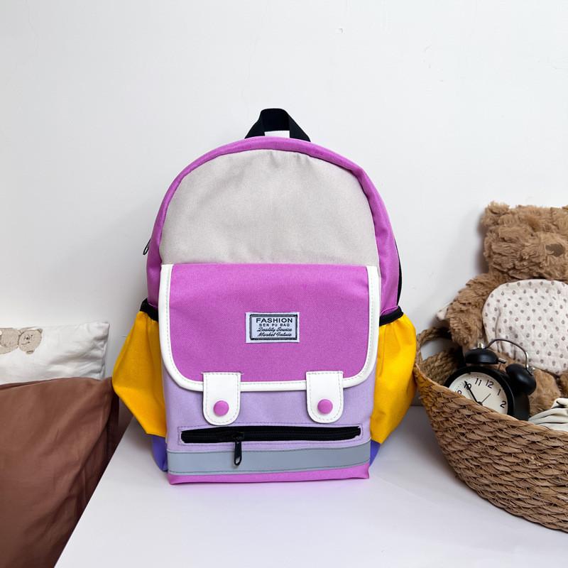 Adorable Color Block Design Lightweight Nylon Kindergarten Backpack For Boys And Girls