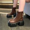 Модные женские ботинки на толстой подошве высотой 8 см, новые осенние кожаные кроссовки, зимние водонепроницаемые мотоциклетные ботинки, ботинки до середины голени на высокой платформе
