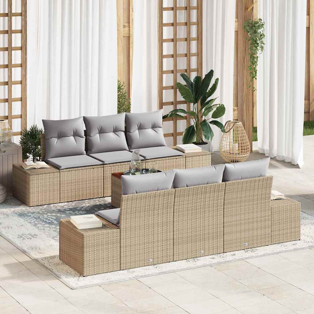 7 piece beige garden sofa set with cushions