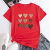 Women's Heart Print Crew Neck Loose Short Sleeve Sports Casual Top For Summer