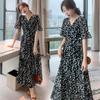 Women’s Summer Floral Chiffon Long V-Neck Black Dress - Mori Fairy Style