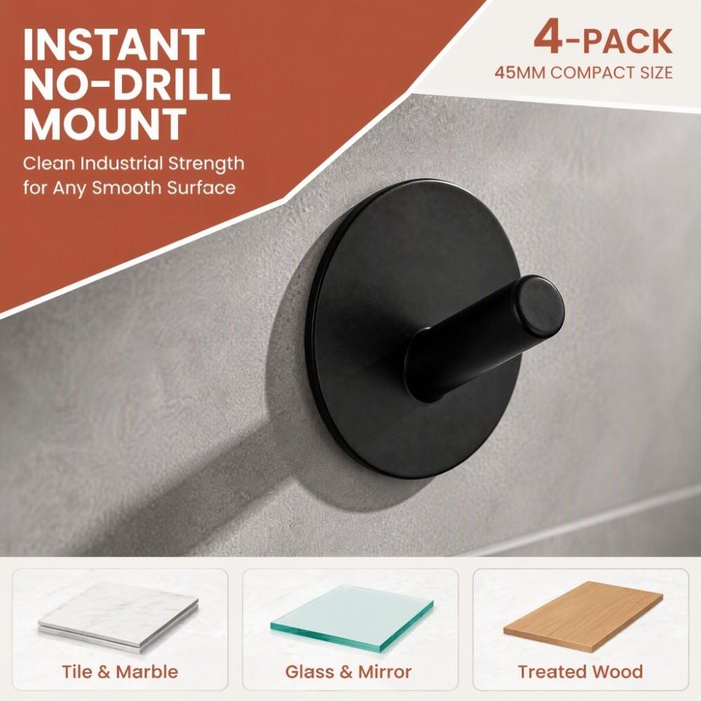 4 PCS Stainless Steel Stainless Steel Hook Sticky Backing Towel Hook Adhesive Hook Bathroom Kitchen