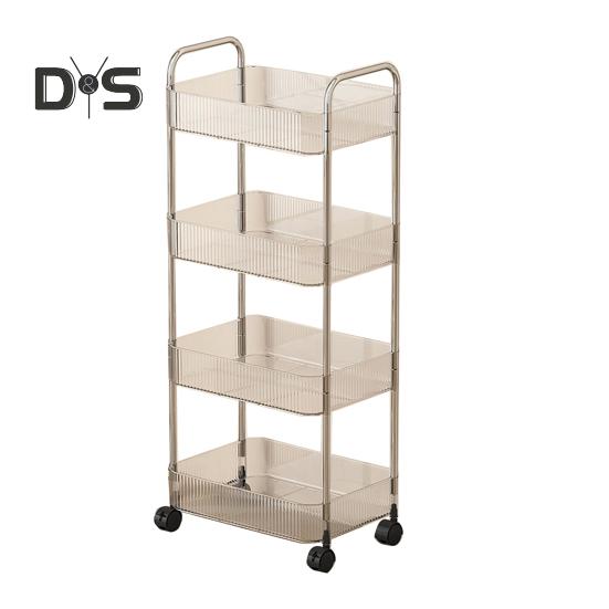 Movable Shelf with Wheels Multi-tiers Storage Rack Rolling Cart Transparent Basket Organizer Trolley for Snacks Cosmetics Bathroom