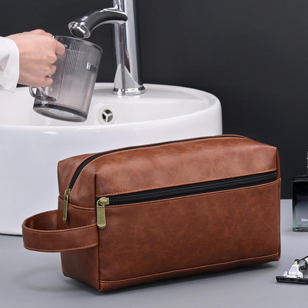 Мужской кожаный дорожный деловой несессер для бритья и косметики, сумка для хранения, портативная косметичка, органайзер большой вместимости, ручные туалетные наборы