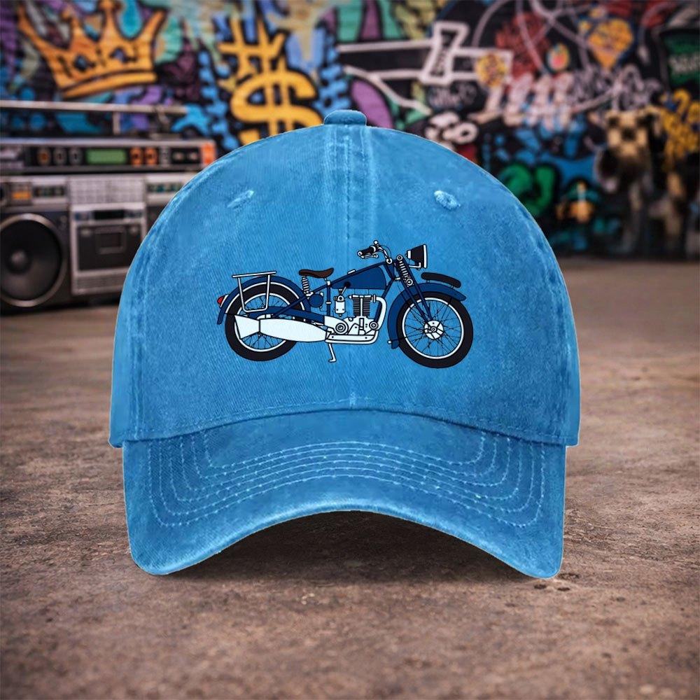Vintage Motorcycle Print Baseball Cap Unisex Lightweight Washed Retro Hat with Hook Loop Closure for Unisex Women