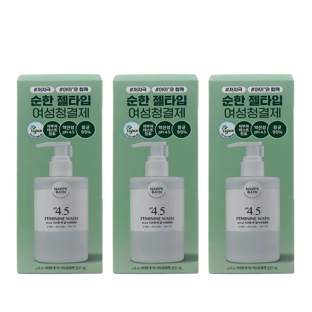 HAPPY BATH PH4.5 Mildly Acidic Mugwort Gel Feminine Wash 300ml (3 Pieces)