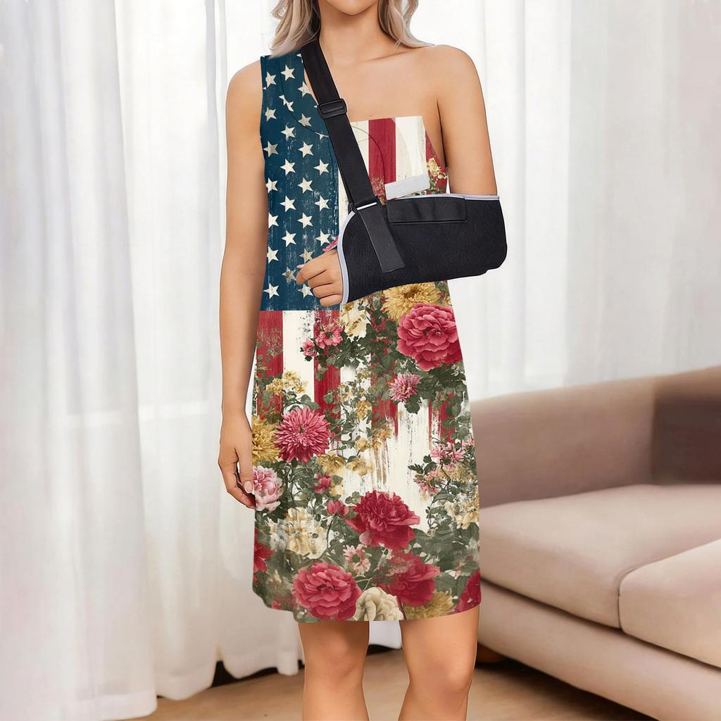 Sleeveless Loose Fit Star Print Dress Women’s Casual Tank Style Summer Dress with Side Slit and Gradient Pattern Design