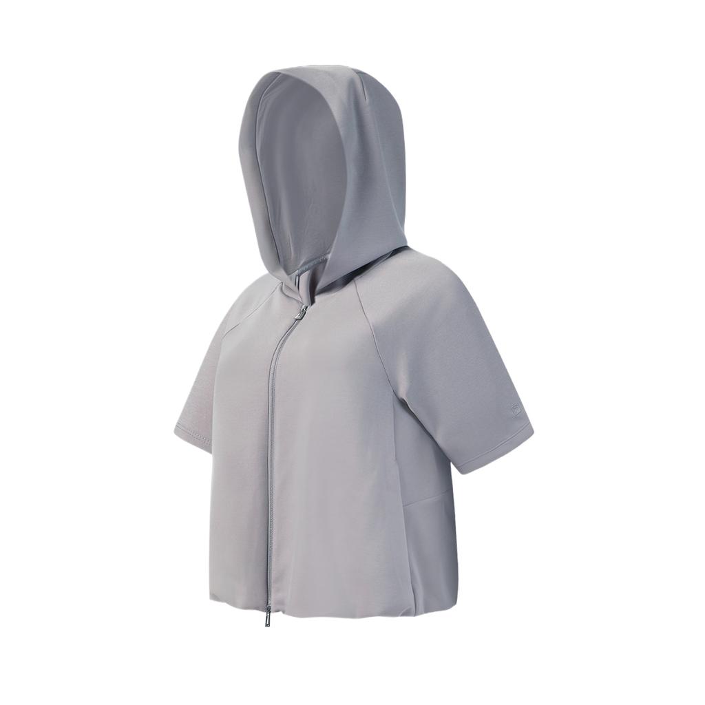Fila Женский топ для фитнеса с капюшоном, коротким рукавом, однотонный, вязаный A11W621518F-GY