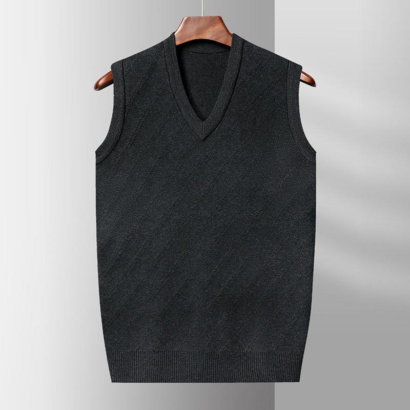 Осень и Зима Новый Жилет с V-образным вырезом Мужской Трикотажный Жилет без рукавов Свитер для старого папы Однотонный Деловой Внутри