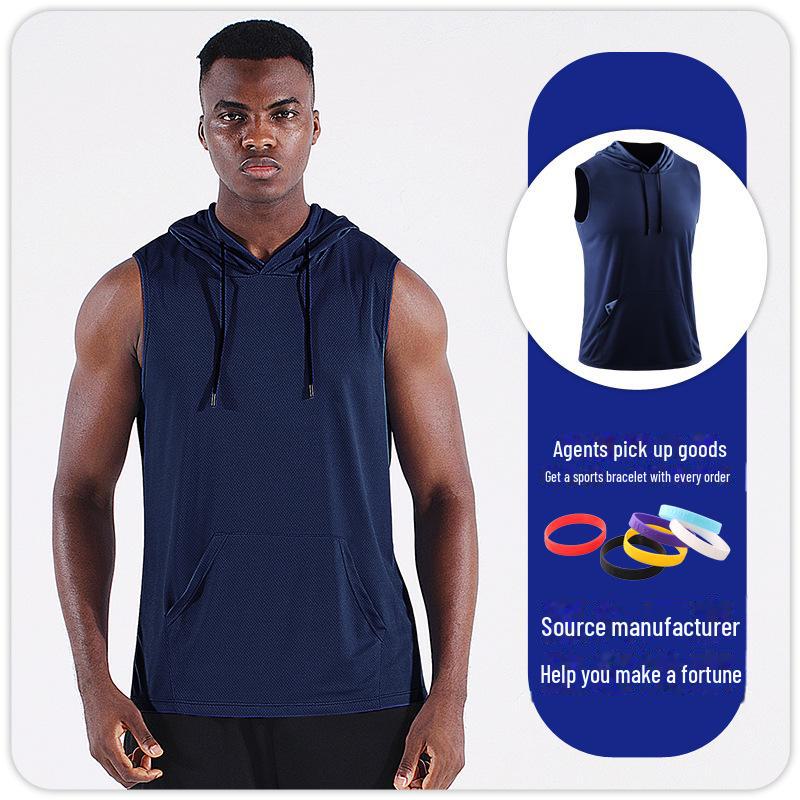 Мужской жилет для фитнеса с капюшоном и без рукавов: Быстросохнущая, дышащая сетка для бега и баскетбола