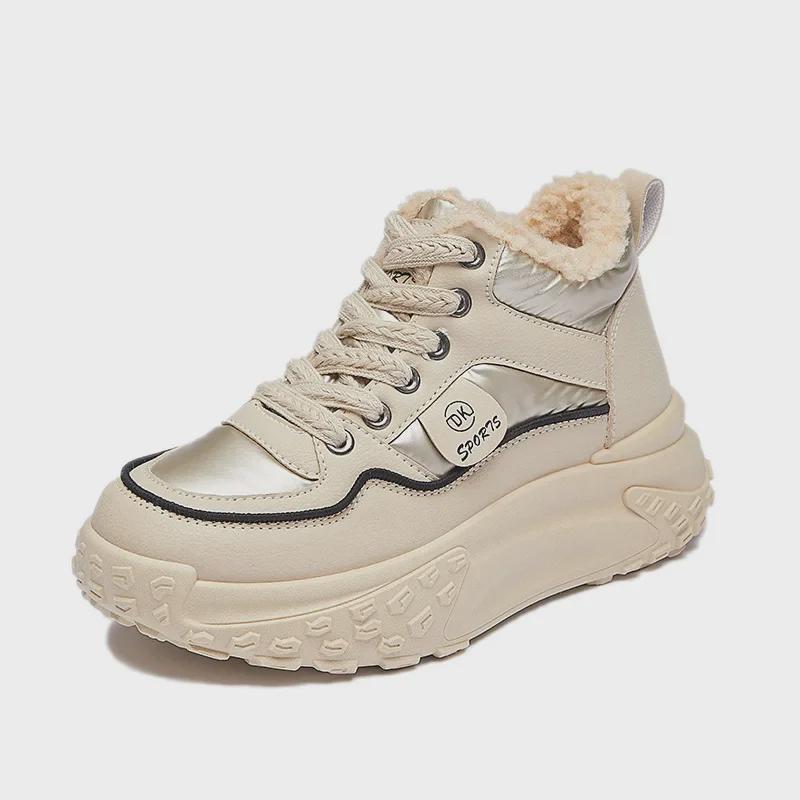 Korean Velvet High-Top Women's Dad Shoes: Winter 2024 - Warm, Thick-Soled Sports Sneakers (Style: LD602)