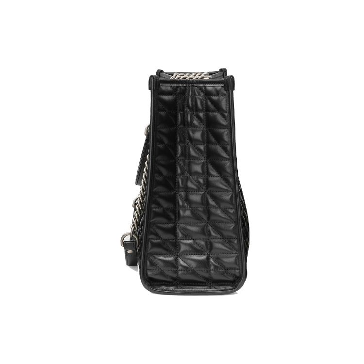 Gucci GG Marmont Silver Logo Vertical Stripe Quilted Large Capacity Versatile Chain Leather Tote Shopping Crossbody Shoulder Bag 675796-UM8BN-1000