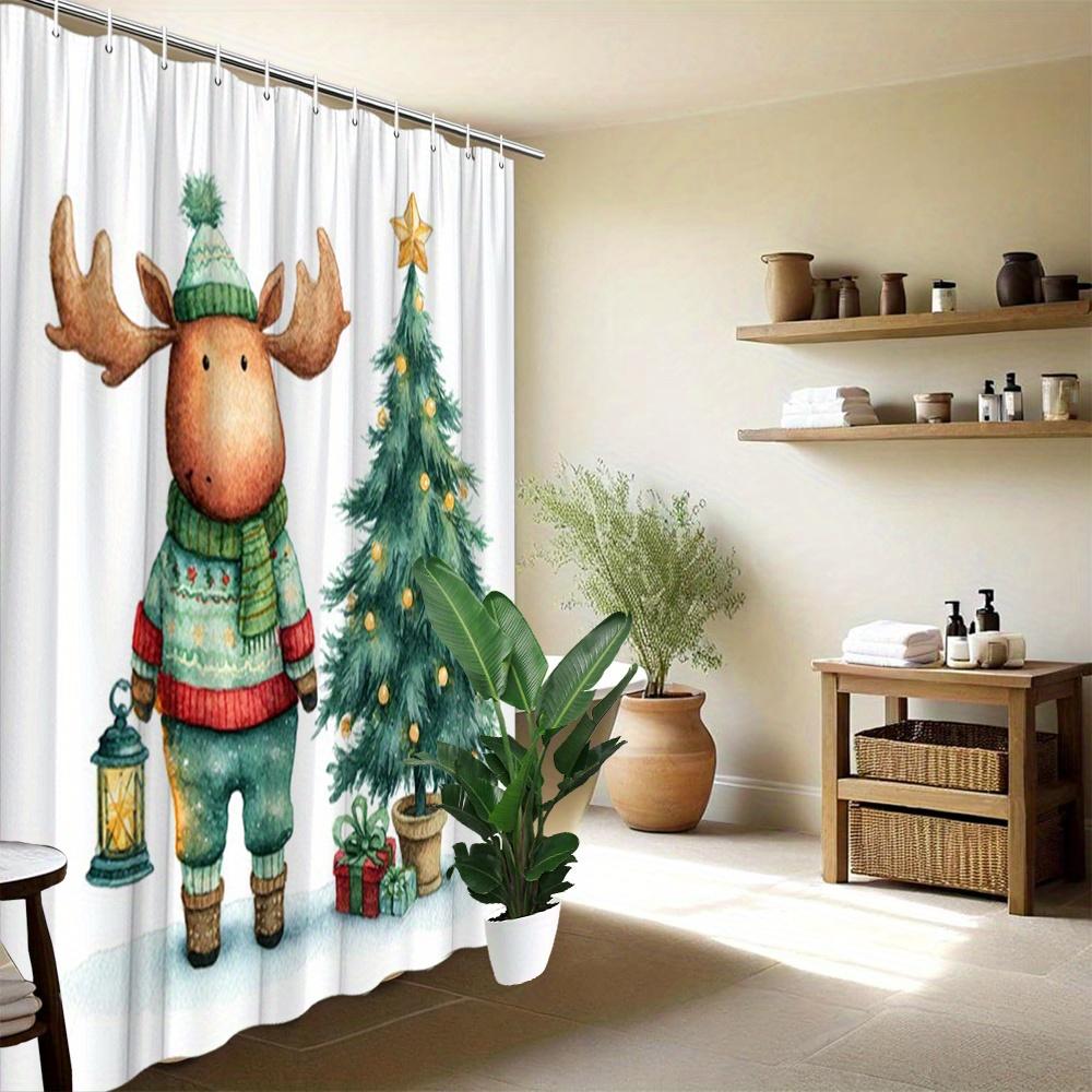 Cute Reindeer Christmas Shower Curtain Festive Holiday Bathroom Decor Xmas Tree Shower Curtain