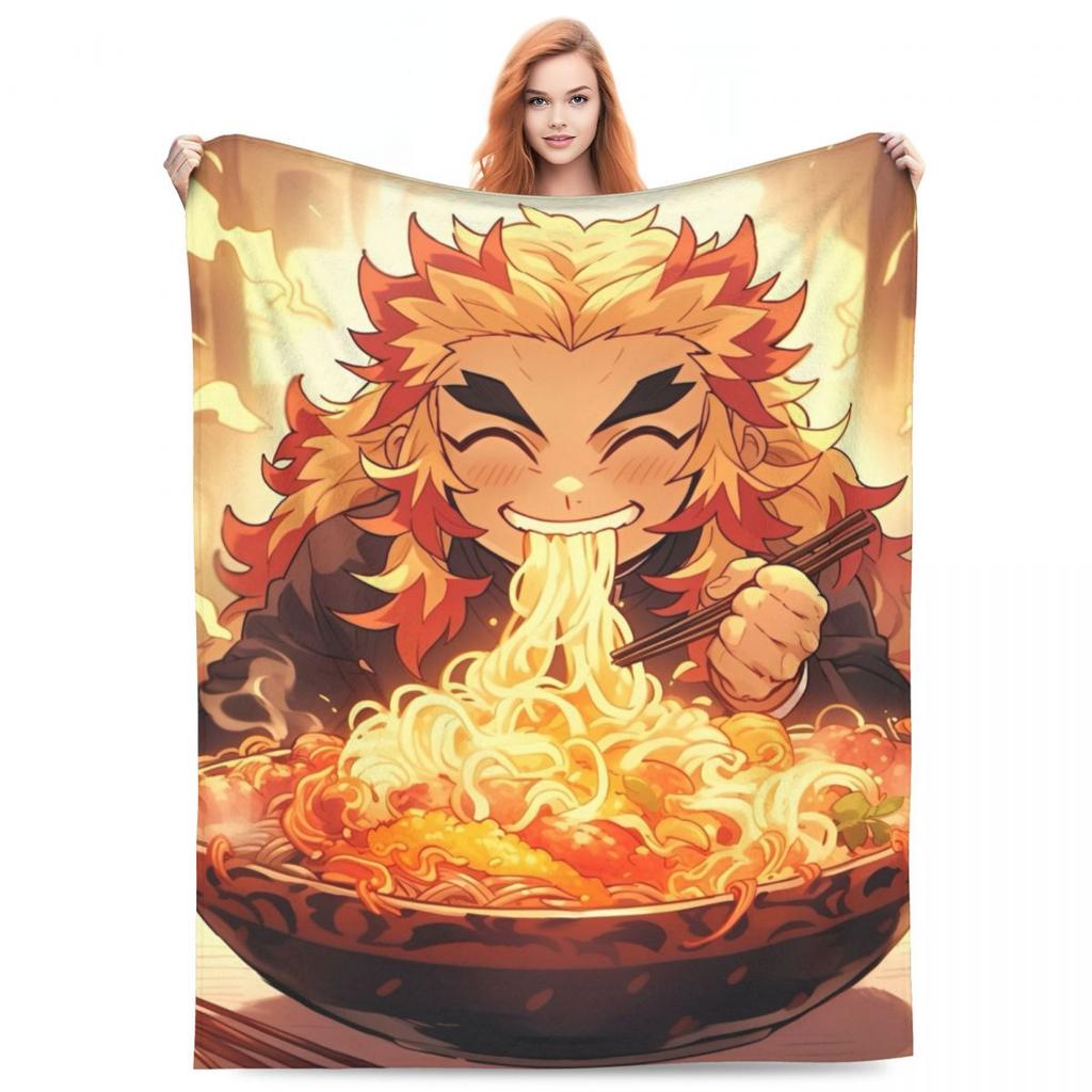 Пламенный столп Кёджуро Ренгоку Одеяла Аниме Клинок, рассекающий демонов Плюшевое Смешное Теплое Плед для покрывала Весна/Осень