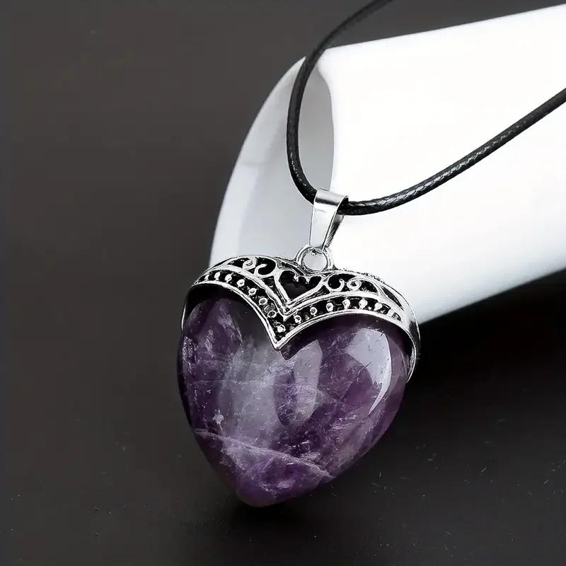 Сердечки Кристаллы Натуральный Камень Ожерелья Кулоны Женские Аметисты Кристаллическая Целебная Цепочка Сердечко Кулон из Натурального Камня