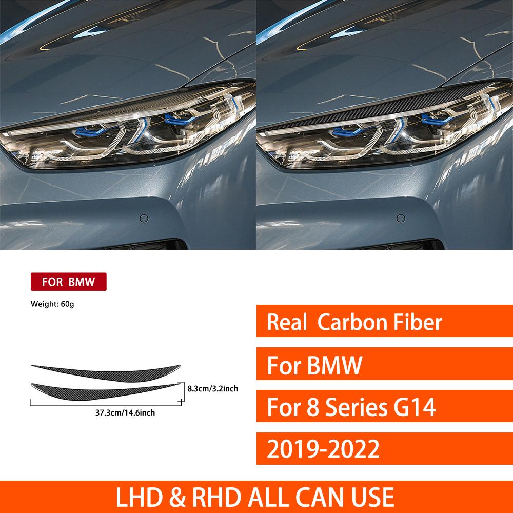 For BMW 8 Series G14 G15 G16 - Real Carbon Fiber Stickers Headlight Eyebrow Eye Lid Car Accessories Exterior Decorative