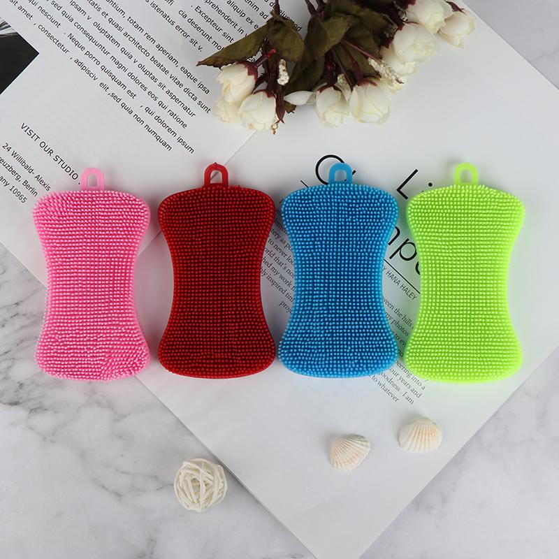 Silicone Dish Washing Brush Pot Pan Sponge Scrubber Kitchen Cleaning Tool