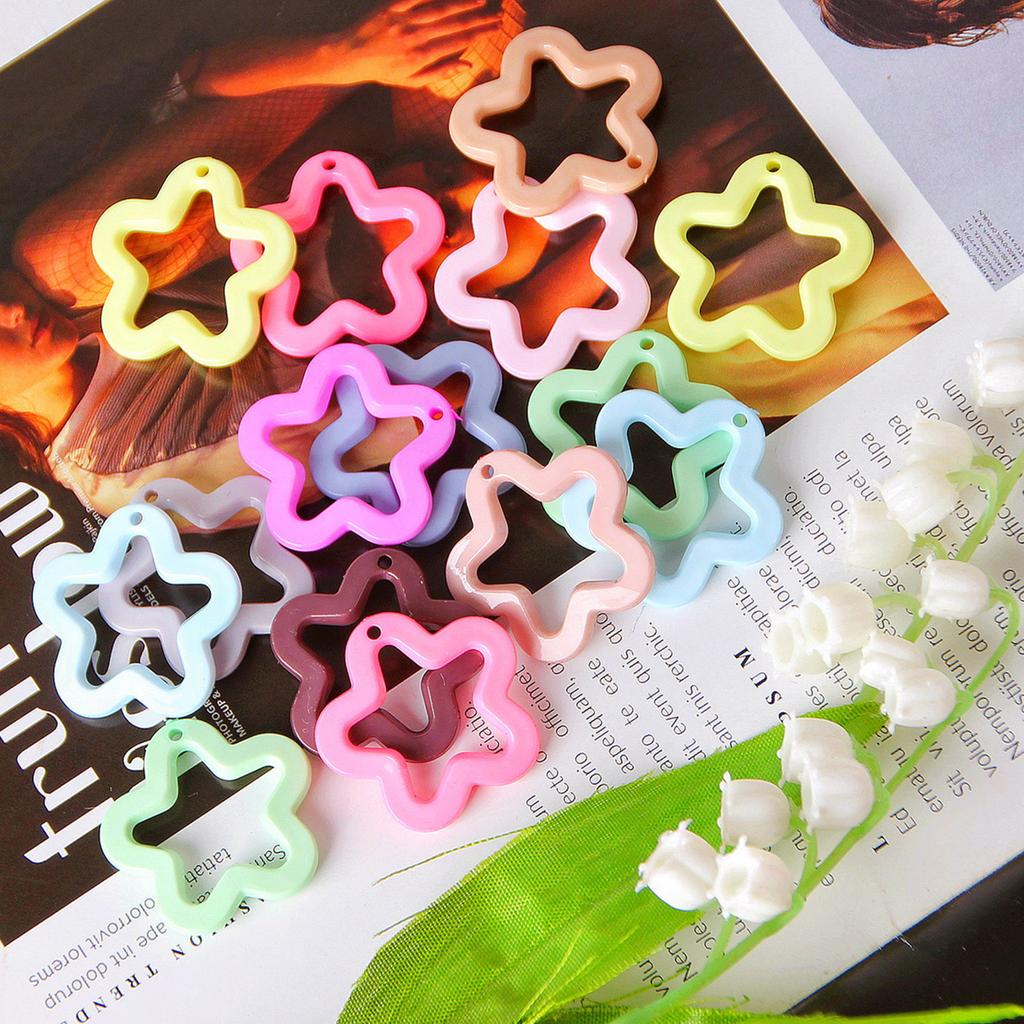 5pcs Acrylic Hollow Flower Charm Star Pendant Spacer Bead for DIY Earring Necklaces Bracelets Jewelry Making Findings