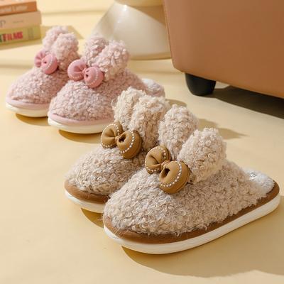 Хлопковые тапочки с бантом в виде кроличьих ушек, женские, зимние, домашние, для пары, утолщенные, нескользящие, с мягкой подошвой, пушистые, утолщенные, теплые