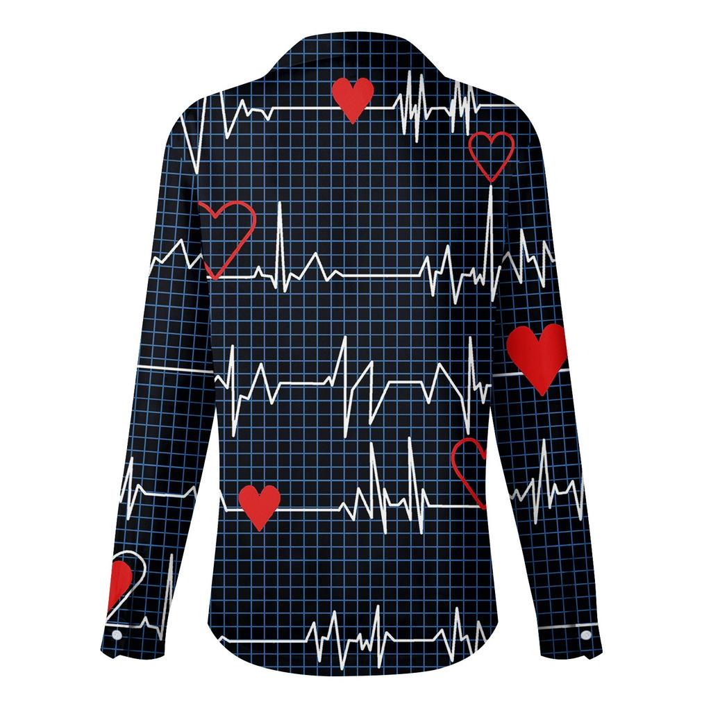 Женская рубашка-блузка с принтом «Любовь» на день святого Валентина и длинными рукавами, повседневная базовая рубашка с воротником, обычный топ