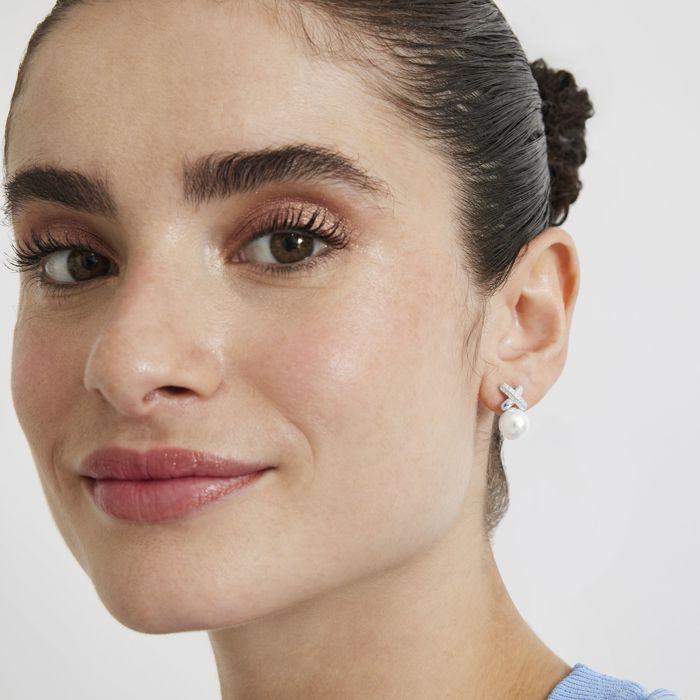 Boucles d'oreilles Luxenter en argent 925 avec perle blanche finition en rhodiée - Geyah