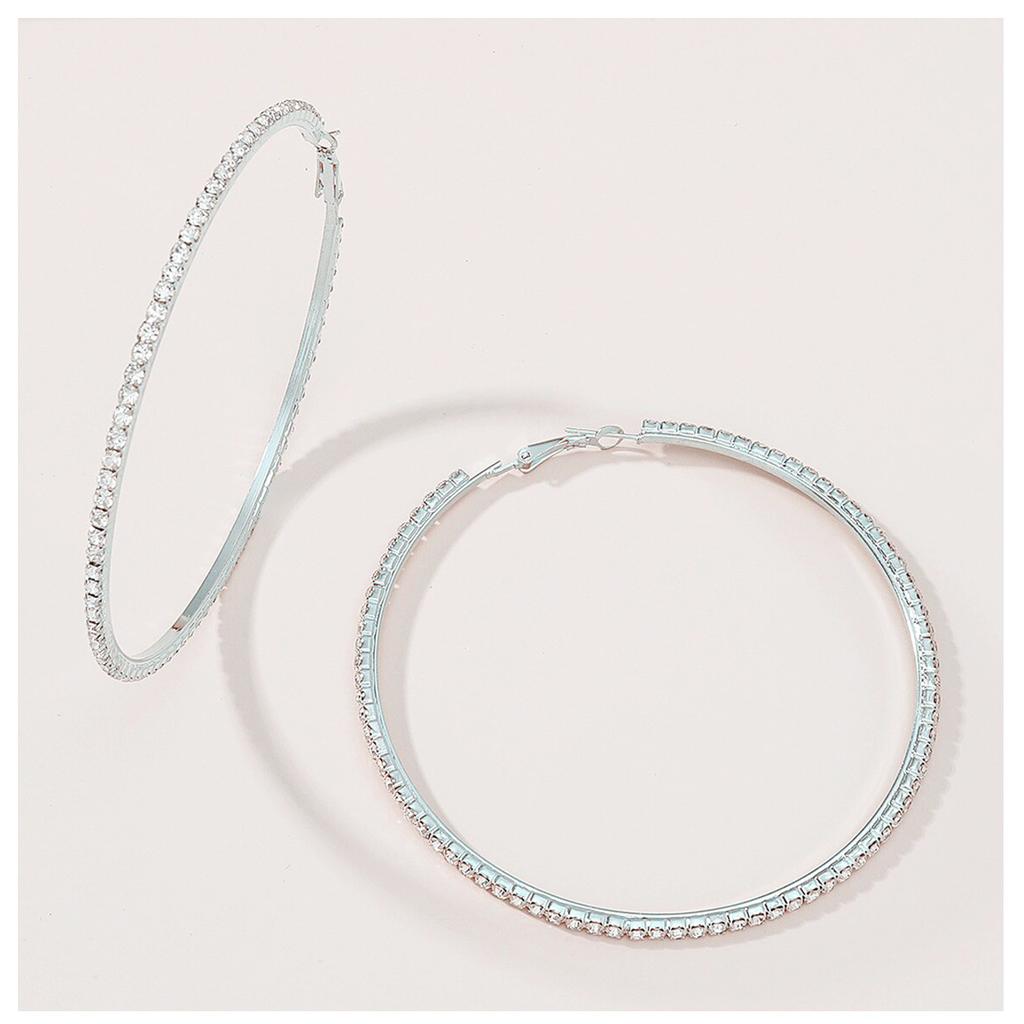 Les Trésors De Lily [R7223] - 'Sissi' Silver-white Rhinestone Hoop Earrings - 7 Cm 2 Mm