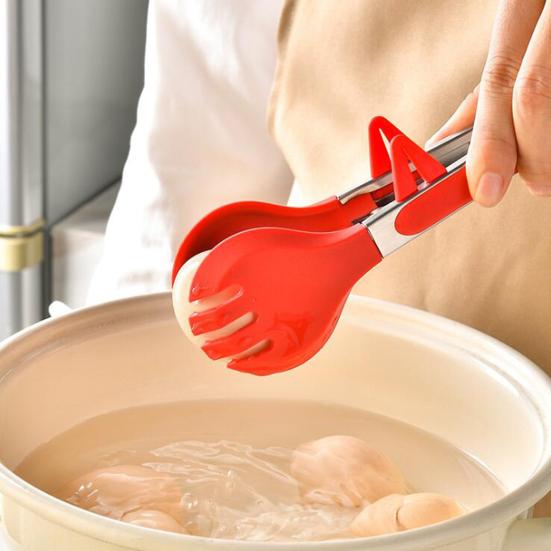 Silicone Food Clip with Stand Anti-scald Long Handle Hangable Multifunctional Steak Meat Barbecue Serving Clamp Tong Spatula Kitchen Supplies