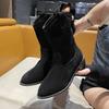 Корейские ретро остроносые толстые и ковбойские сапоги в западном стиле для женщин 2024 года, осень и зима, новые универсальные ботильоны в британском стиле