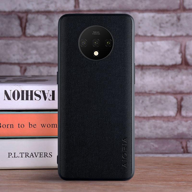 Текстильный кожаный чехол для Oneplus 7T, мягкий ТПУ с задней крышкой из твердого поликарбоната, дизайн с защитой камеры