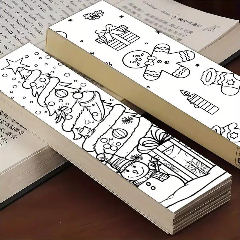 32pcs Christmas DIY Cartoon Graffiti Bookmark Minimalist Line Coloring Blank Bookmark Handicraft Decoration Pendant, Bookmark