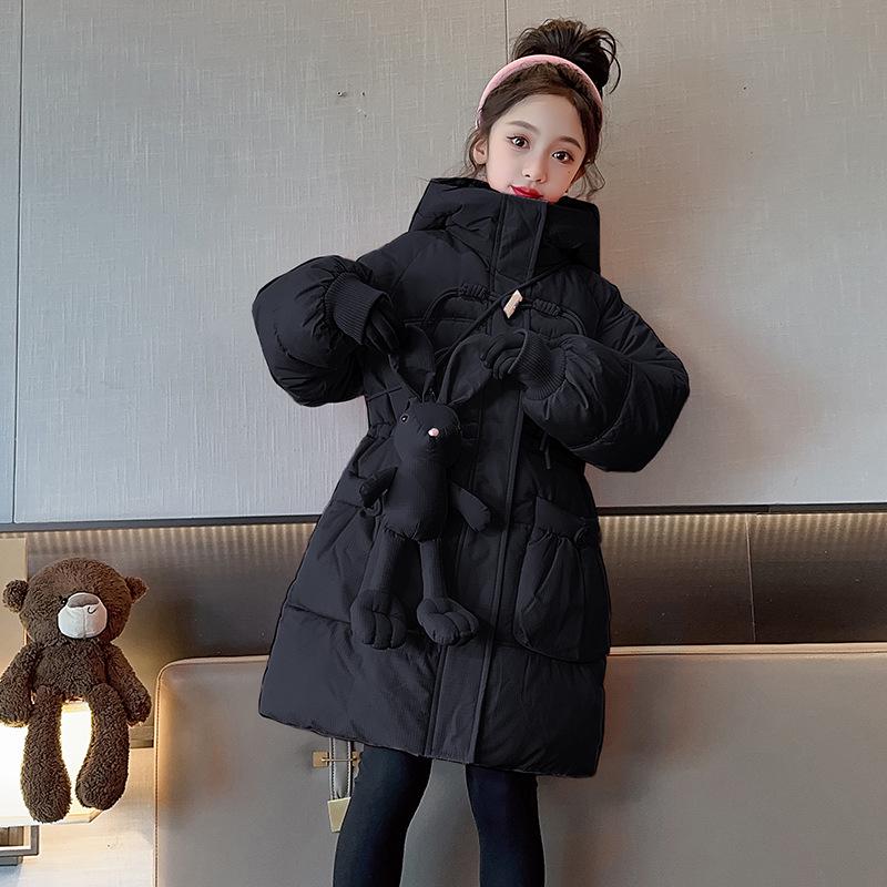 2025 Осень/Зима Модное пуховое пальто для девочек с флисовой подкладкой и куклой-кроликом