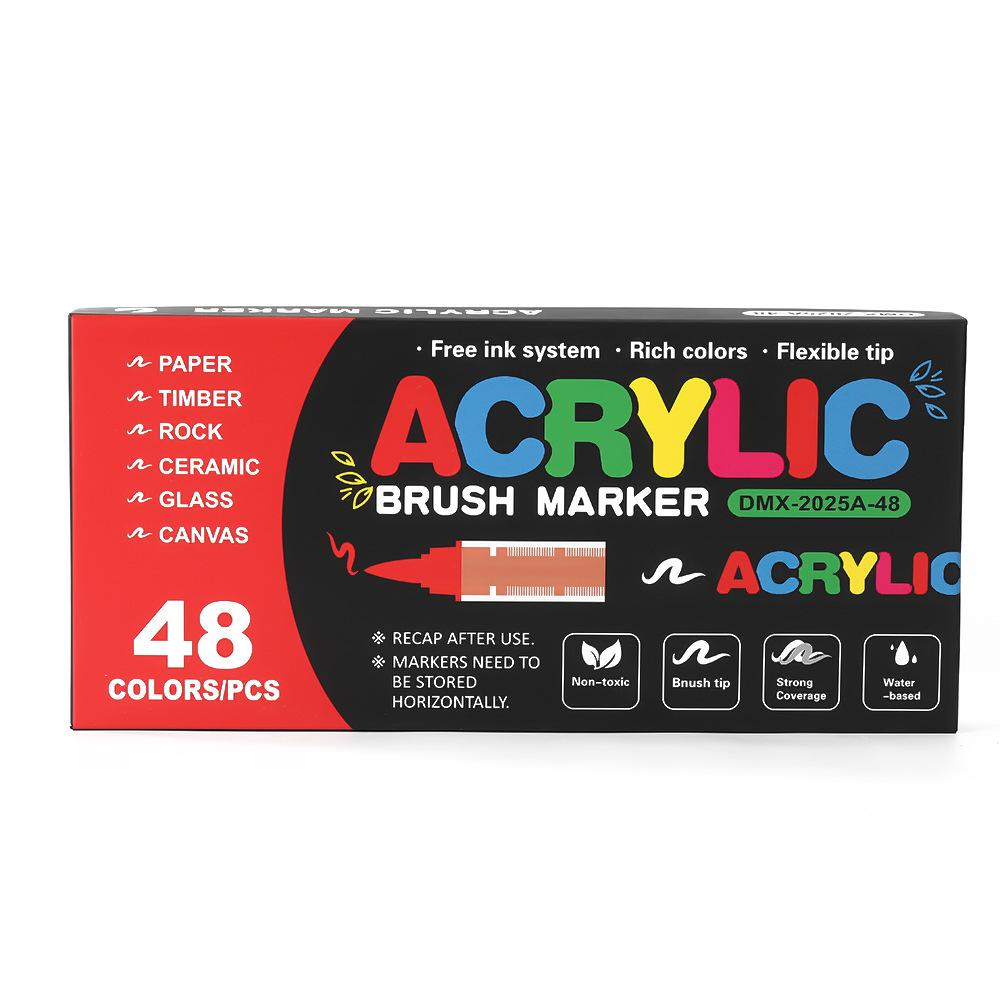 Direct Ink Acrylic Marker Set, Soft Tip Watercolor Brush Pen for Students, Waterproof Doodle Markers, 48/60 Colors Optional